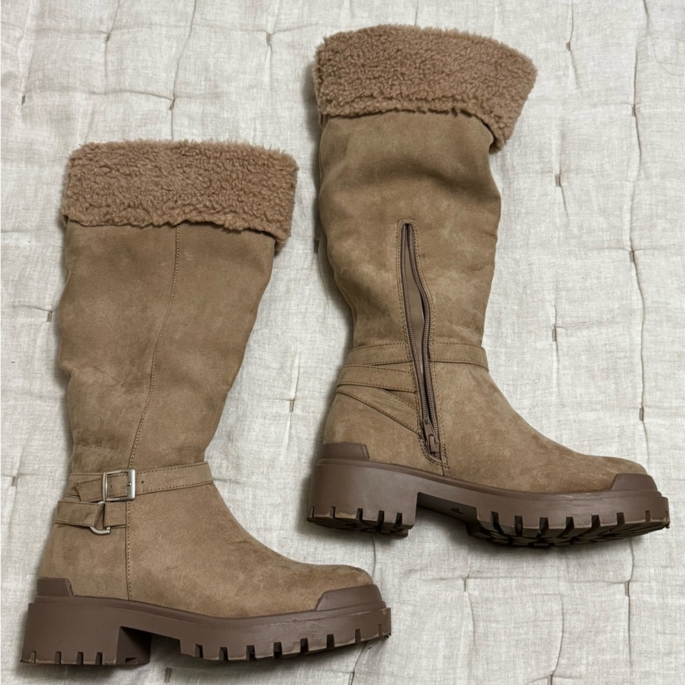 Tan and Brown Winter Boots with Rugged Design